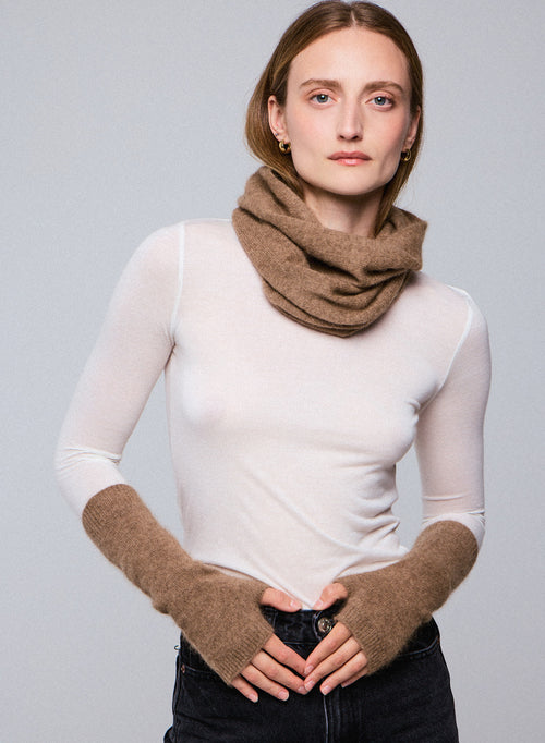 Manoplas beige en lana Raccon / Poliamida - MAJESTIC FILATURES
