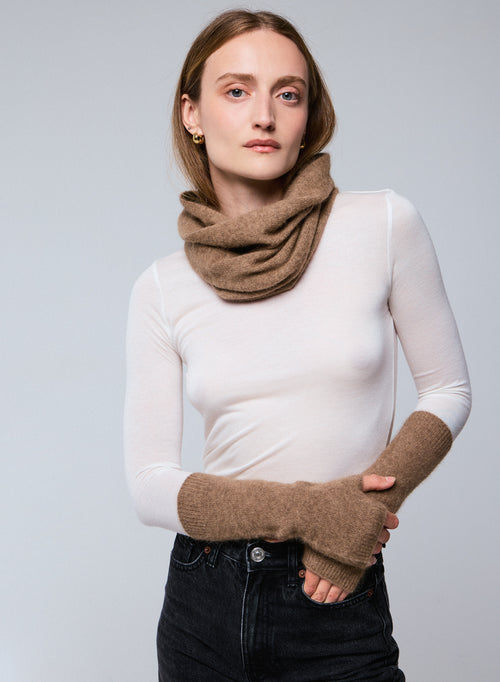 Manoplas beige en lana Raccon / Poliamida - MAJESTIC FILATURES