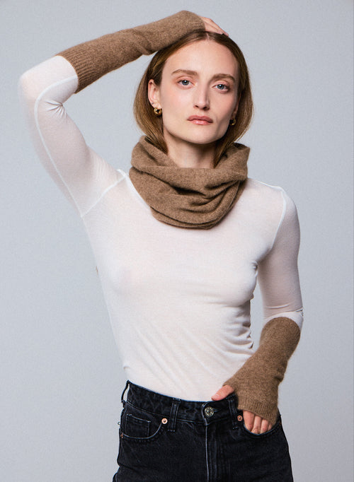 Manoplas beige en lana Raccon / Poliamida - MAJESTIC FILATURES