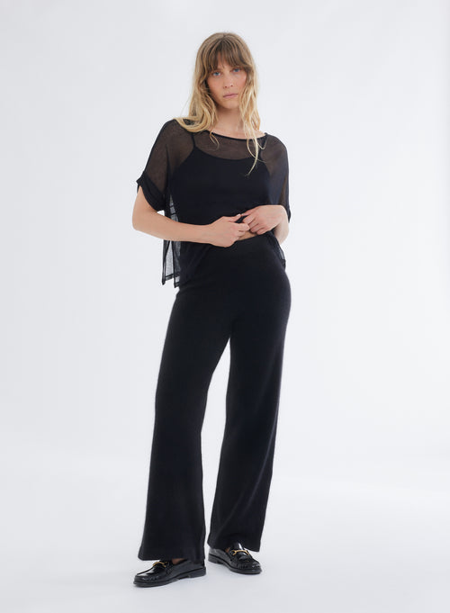 Black Pants with Elastic Waistband in Raccoon - MAJESTIC FILATURES