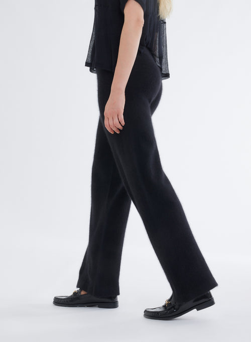 Black Pants with Elastic Waistband in Raccoon - MAJESTIC FILATURES