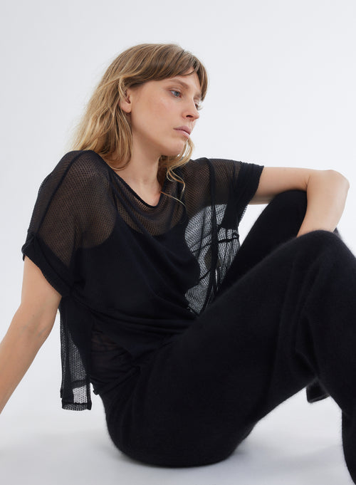 Black Pants with Elastic Waistband in Raccoon - MAJESTIC FILATURES