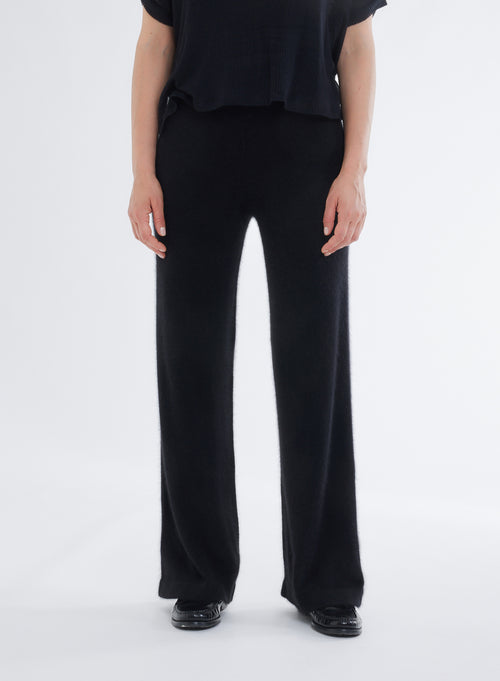 Black Pants with Elastic Waistband in Raccoon - MAJESTIC FILATURES