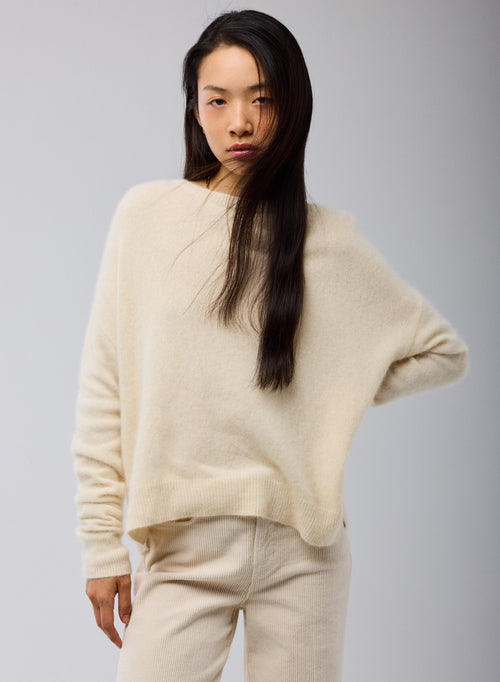 Jersey de manga larga con cuello redondo blanco en lana de raccon / poliamida - MAJESTIC FILATURES