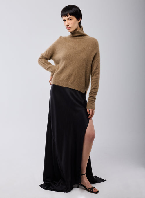 Suéter Beige de Cuello Alto y Mangas Largas de Lana de Raccoon / Poliamida - MAJESTIC FILATURES