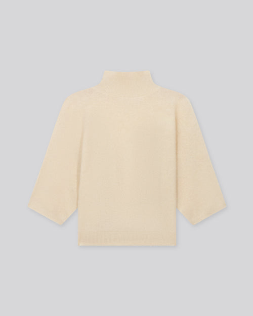 Weißer Rollkragenpullover mit Kimonoärmeln aus Raccon-Wolle / Polyamid - MAJESTIC FILATURES