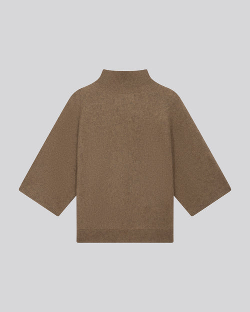 Beige Turtleneck Sweater with Kimono Sleeves in Raccon wool / Polyamide - MAJESTIC FILATURES