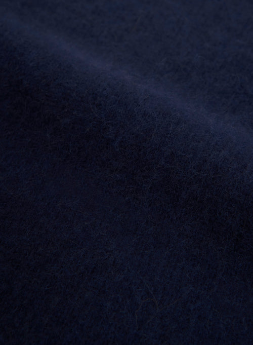 Marineblaue Strickjacke mit langärmeligem Kapuzenkragen aus Waschbär / Polyamid - MAJESTIC FILATURES