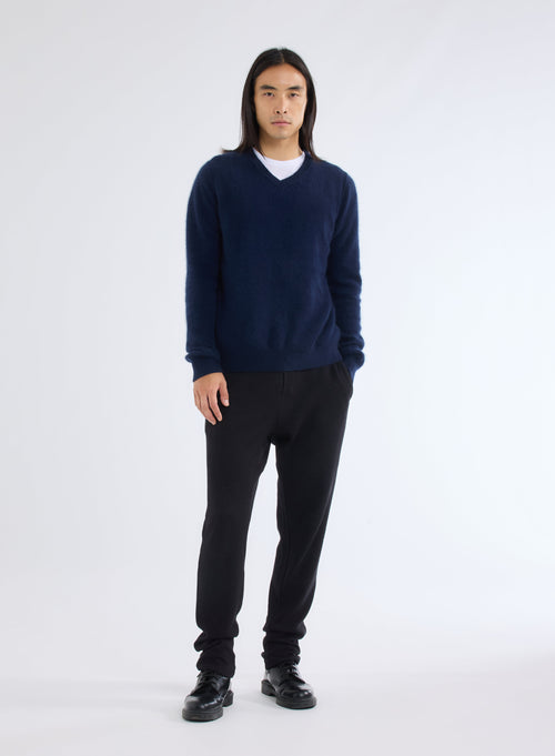 Pull Marine Col V Manches Longues en Raccoon - MAJESTIC FILATURES