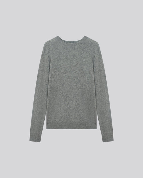 Grey Round Neck Long Sleeve Sweater in Raccon wool / Polyamide - MAJESTIC FILATURES