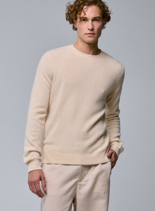 White Round Neck Long Sleeve Sweater in Raccon wool / Polyamide - MAJESTIC FILATURES
