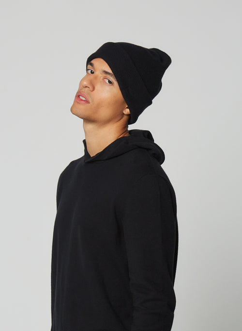 Bonnet Noir en Coton organique / Elasthanne / Cachemire - MAJESTIC FILATURES
