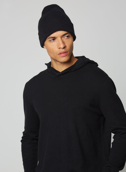 Bonnet Noir en Coton organique / Elasthanne / Cachemire - MAJESTIC FILATURES