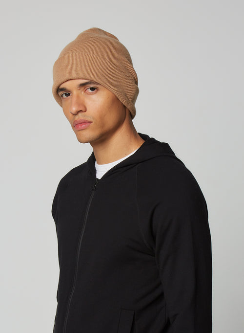Bonnet Beige en Coton organique / Elasthanne / Cachemire - MAJESTIC FILATURES