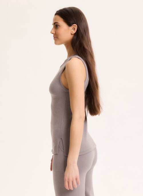 Grey Round Neck Tank Top Short Sleeve Organic Cotton / Elastane - MAJESTIC FILATURES