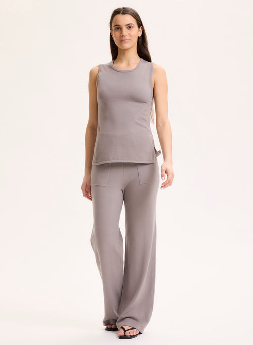 Grey Round Neck Tank Top Short Sleeve Organic Cotton / Elastane - MAJESTIC FILATURES