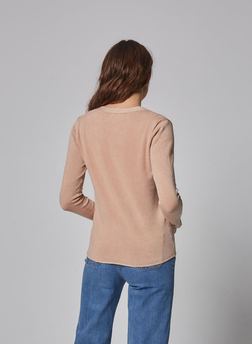 Gilet Rose thé Manches Longues Col V - MAJESTIC FILATURES