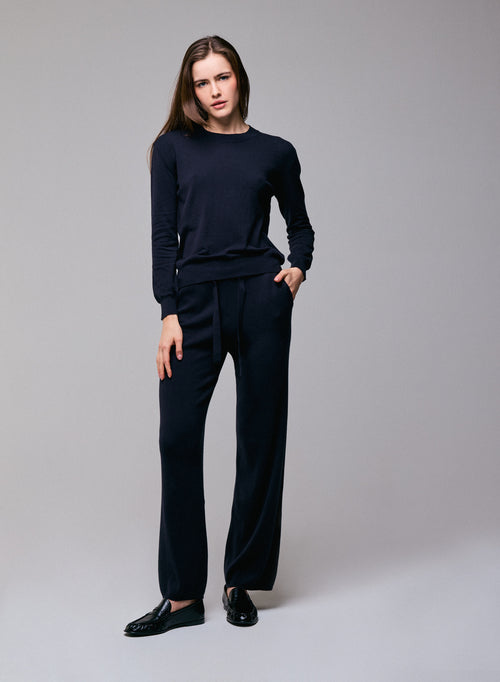 Navy pants in organic cotton / elastane - MAJESTIC FILATURES