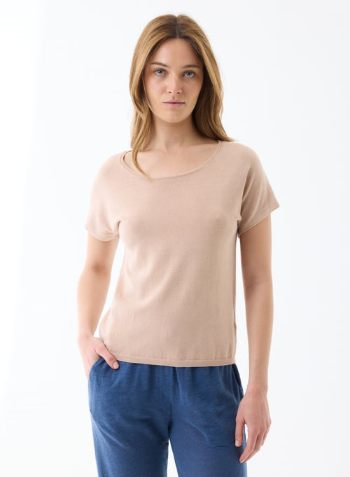 Pullover Pink Tea© Kurzarm Rundhalsausschnitt - MAJESTIC FILATURES