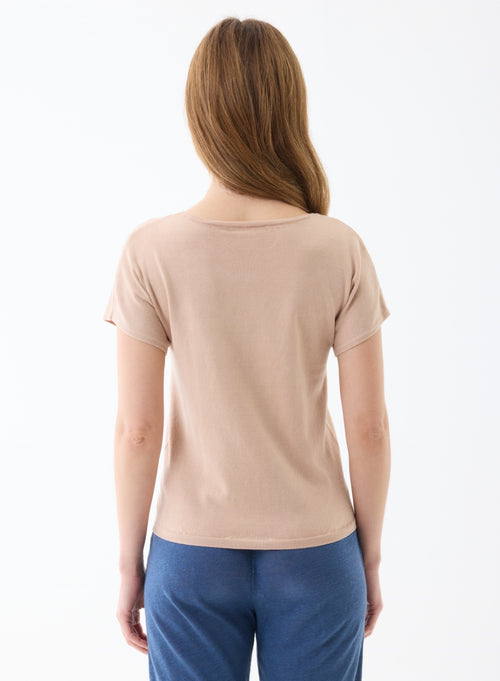 Pullover Pink Tea© Kurzarm Rundhalsausschnitt - MAJESTIC FILATURES