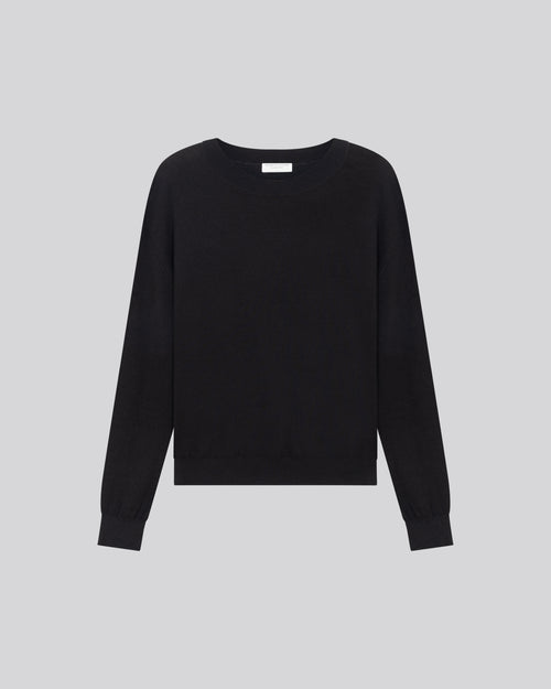 Marineblauer Pullover Rundhalsausschnitt Langarm aus Bio-Baumwolle / Elasthan - MAJESTIC FILATURES
