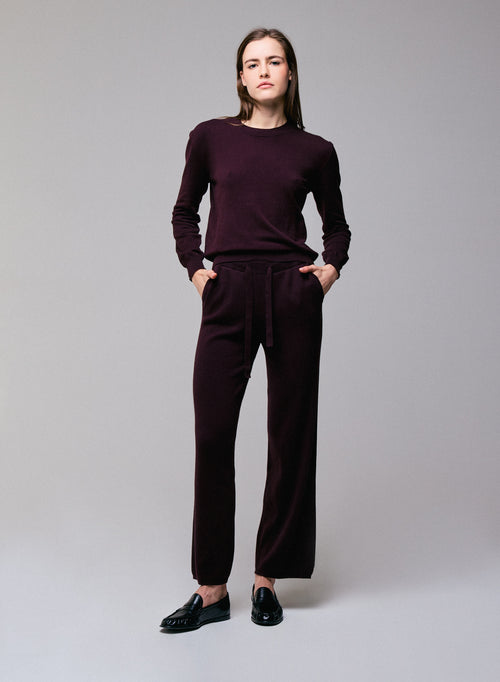 Purple Round Neck Long Sleeve Sweater in Organic Cotton / Elastane - MAJESTIC FILATURES
