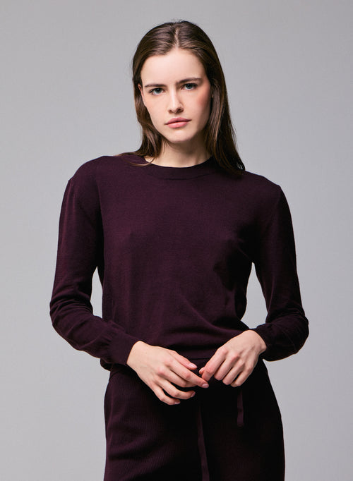 Purple Round Neck Long Sleeve Sweater in Organic Cotton / Elastane - MAJESTIC FILATURES
