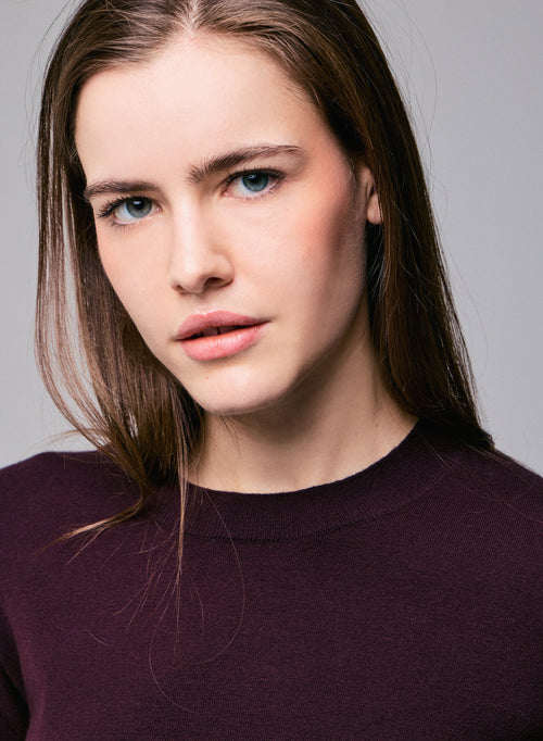 Purple Round Neck Long Sleeve Sweater in Organic Cotton / Elastane - MAJESTIC FILATURES