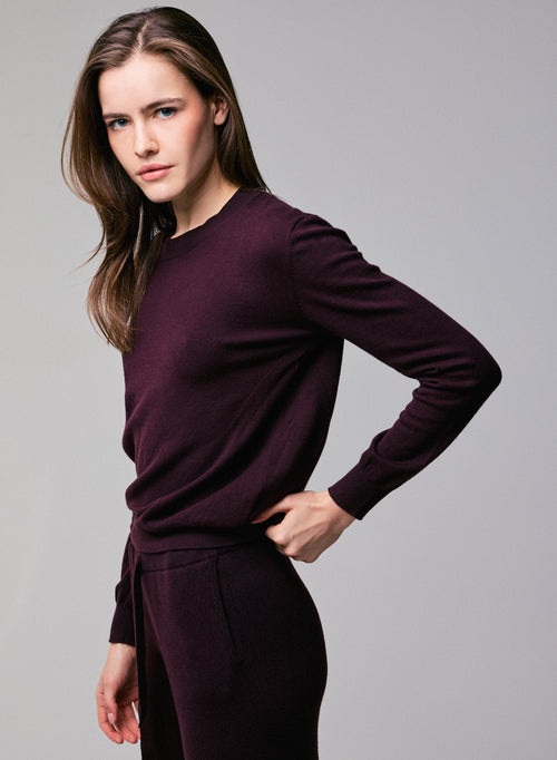 Purple Round Neck Long Sleeve Sweater in Organic Cotton / Elastane - MAJESTIC FILATURES