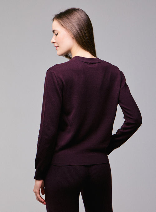 Purple Round Neck Long Sleeve Sweater in Organic Cotton / Elastane - MAJESTIC FILATURES