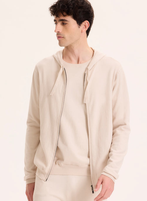 Beige Strickjacke mit langärmeligem Kapuzenkragen aus Bio-Baumwolle / Elasthan - MAJESTIC FILATURES
