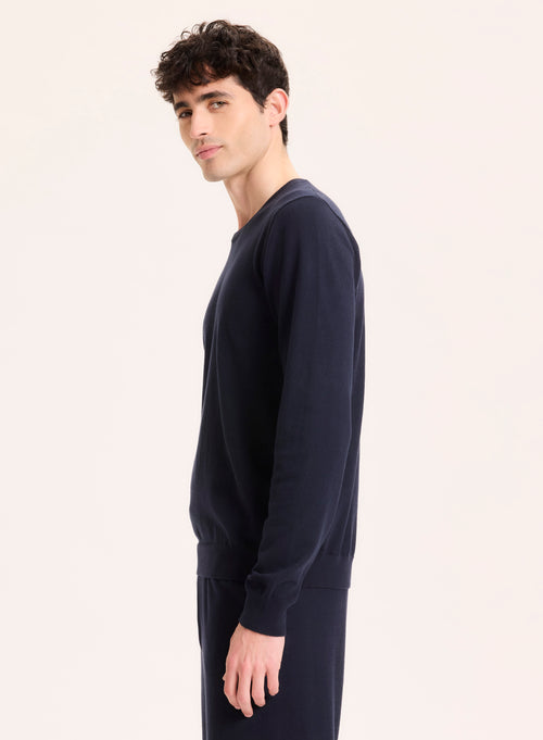 Pull Marine Col Rond Manches Longues en Coton organique / Elasthanne - MAJESTIC FILATURES