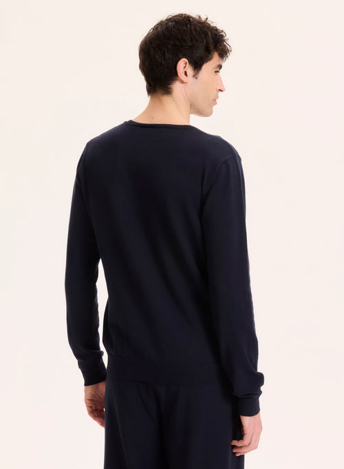 Pull Marine Col Rond Manches Longues en Coton organique / Elasthanne - MAJESTIC FILATURES