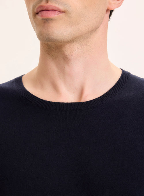 Pull Marine Col Rond Manches Longues en Coton organique / Elasthanne - MAJESTIC FILATURES
