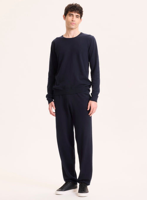 Pull Marine Col Rond Manches Longues en Coton organique / Elasthanne - MAJESTIC FILATURES