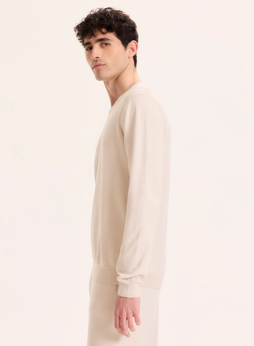 Pull Beige Col Rond Manches Longues en Coton organique / Elasthanne - MAJESTIC FILATURES