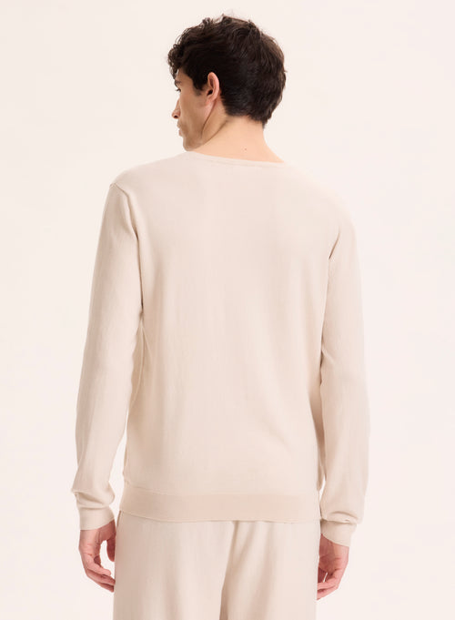 Pull Beige Col Rond Manches Longues en Coton organique / Elasthanne - MAJESTIC FILATURES