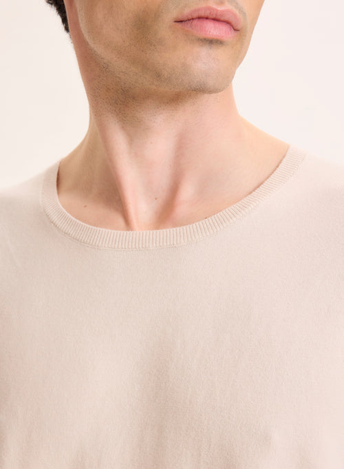 Pull Beige Col Rond Manches Longues en Coton organique / Elasthanne - MAJESTIC FILATURES