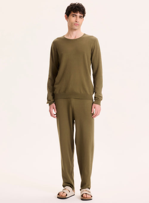 Pull Vert Col Rond Manches Longues en Coton organique / Elasthanne - MAJESTIC FILATURES