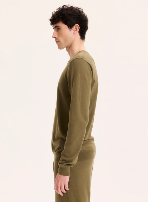 Pull Vert Col Rond Manches Longues en Coton organique / Elasthanne - MAJESTIC FILATURES