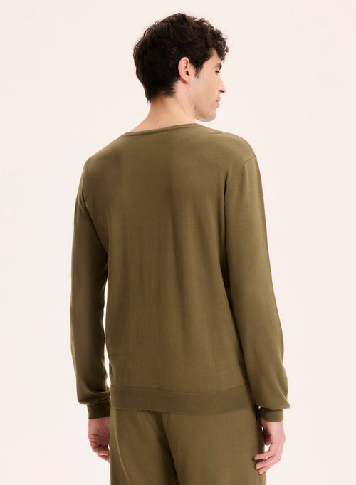 Pull Vert Col Rond Manches Longues en Coton organique / Elasthanne - MAJESTIC FILATURES