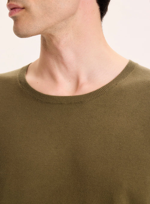 Pull Vert Col Rond Manches Longues en Coton organique / Elasthanne - MAJESTIC FILATURES