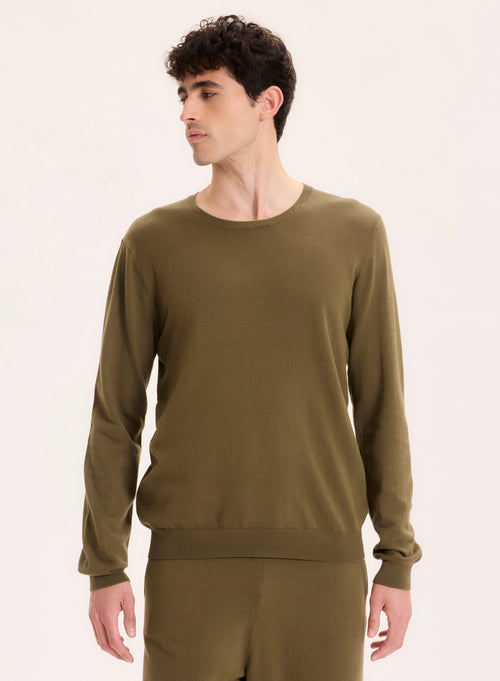 Pull Vert Col Rond Manches Longues en Coton organique / Elasthanne - MAJESTIC FILATURES