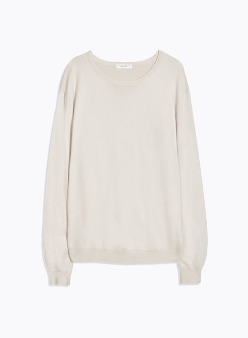 Pull Beige Col Rond Manches Longues en Coton organique / Elasthanne - MAJESTIC FILATURES