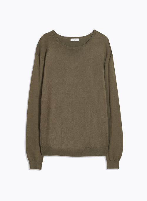 Pull Vert Col Rond Manches Longues en Coton organique / Elasthanne - MAJESTIC FILATURES