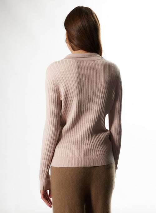 Pull Poudre Col Polo Manches Longues en Coton Organique / Viscose / Elasthanne / Fibre Métalisée - MAJESTIC FILATURES