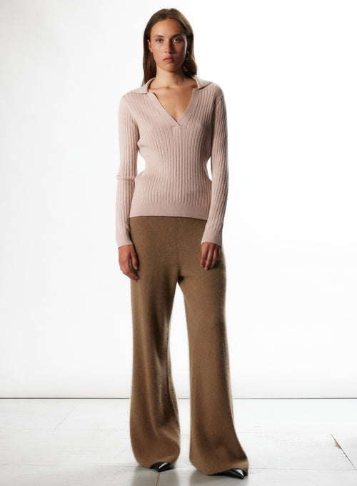 Pull Poudre Col Polo Manches Longues en Coton Organique / Viscose / Elasthanne / Fibre Métalisée - MAJESTIC FILATURES