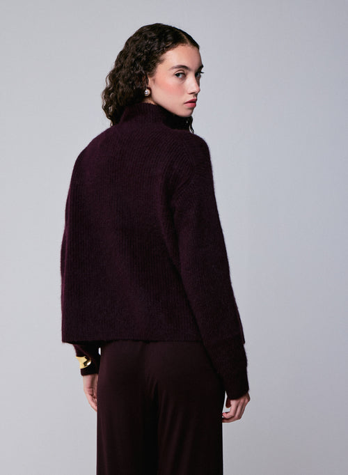 Jersey morado de cuello alto de manga larga en lana / Fox / Poliamida - MAJESTIC FILATURES