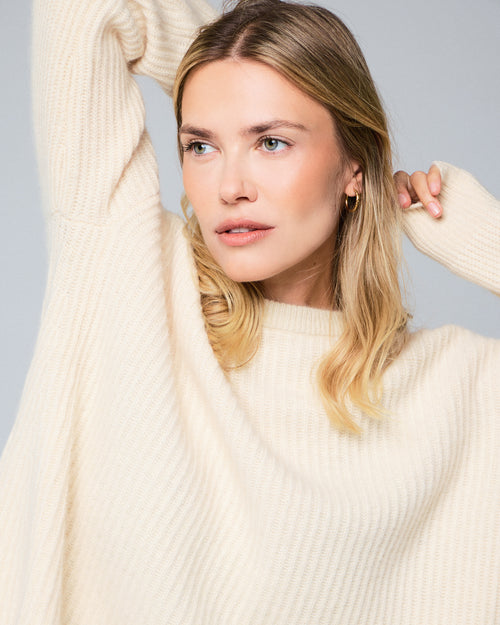 Jersey blanco de cuello redondo y manga larga en lana / Fox / Poliamida - MAJESTIC FILATURES