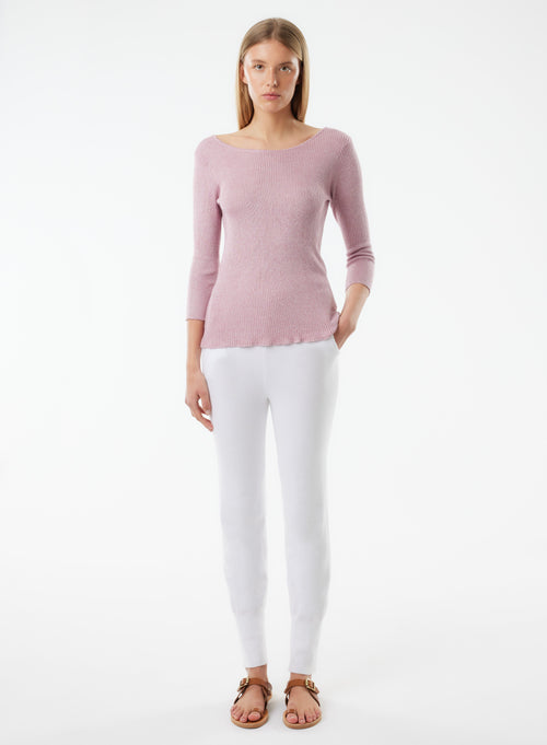 Rosafarbener Pullover mit 3/4 Ärmeln und hinterem©Kragen© aus Viskose / Irisfaser© - MAJESTIC FILATURES
